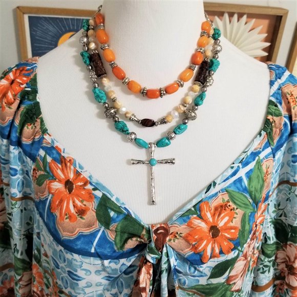 Top, Blouse. Aqua Coral Teal Multi, Floral Print. Cato Brand. Size 18/20W. NWT. - Picture 5 of 15